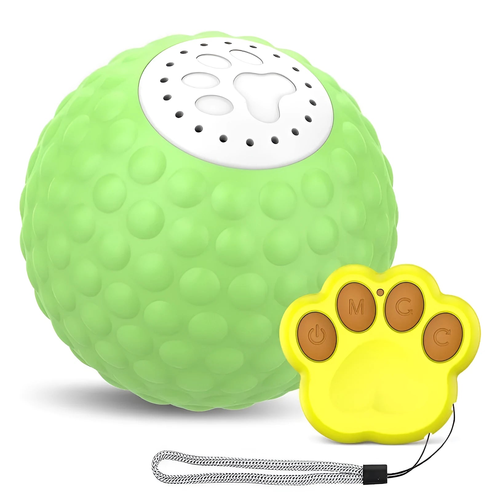 Smart cat ball toy with remote control in blue, green, or yellow colours