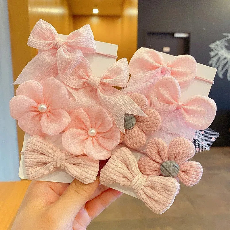 Fabric hair bow set for children with bow flower pattern in multiple colours