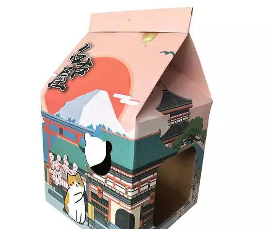 Foldable corrugated paper cat scratching board with Nagoya style design