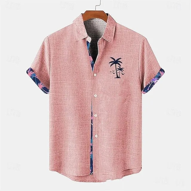 Loose-fit linen short-sleeved top with an ocean fish pattern embroidered on the lapel