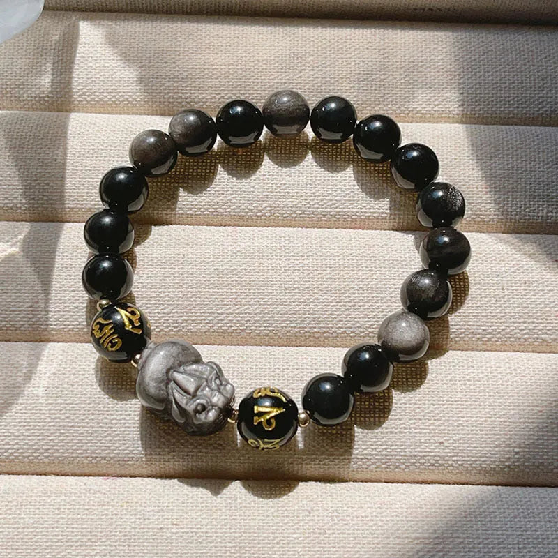 Men's Silver Stone bracelet with beaded design in Chinese style