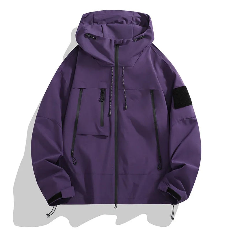 Men's hooded shell jacket in polyester blend, long sleeve, casual outdoor mountaineering jacket, available in six colours