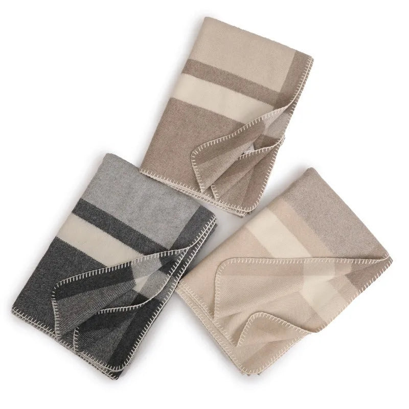Wool jacquard twill striped blanket in carbon black, green or purple for camping and household use