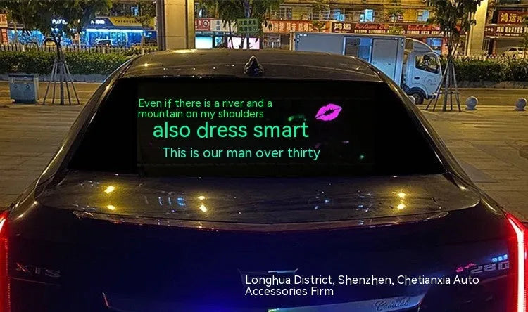 Slender 90cm long LED rhythm light for car interior with voice control and text display.