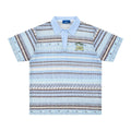 Blue men's printed short sleeve shirt with loose fit and elastic polyester fabric