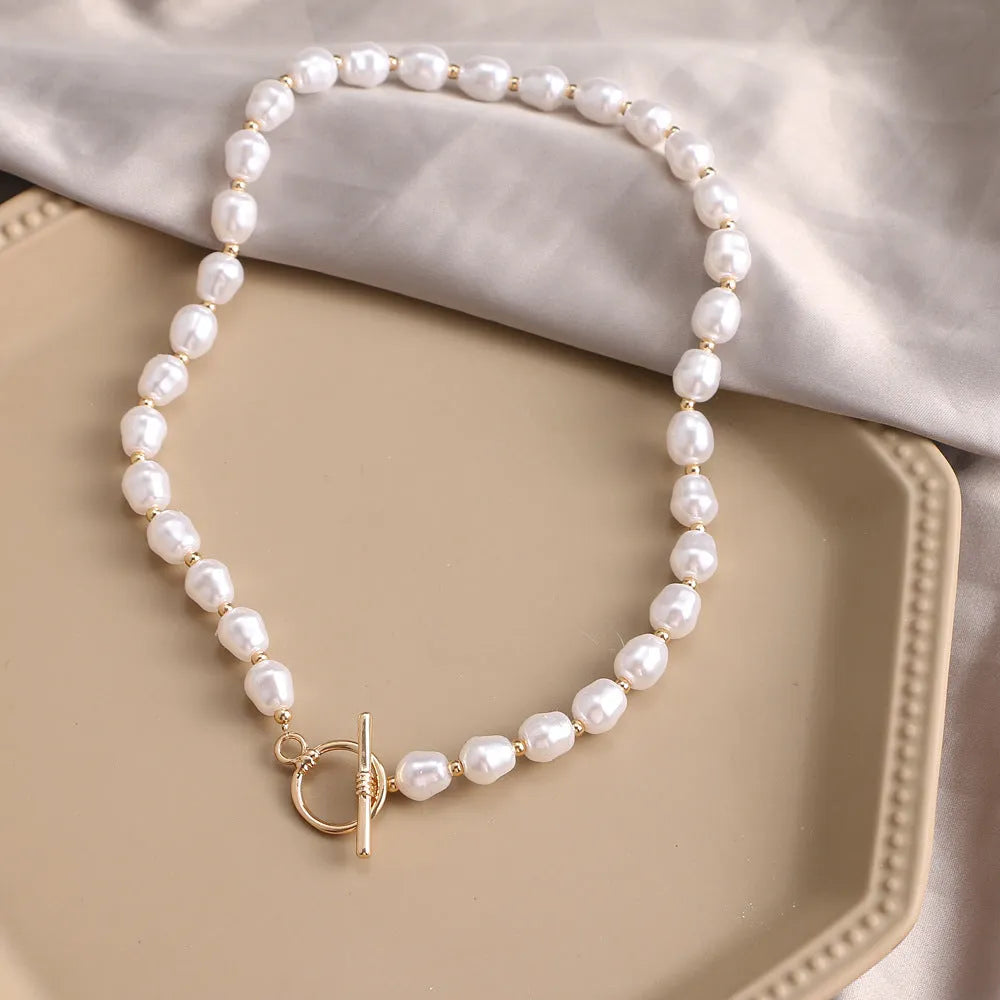 Vintage gold heart necklace with pearl chain and adjustable 41-50cm length