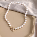 Vintage gold heart necklace with pearl chain and adjustable 41-50cm length