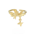 Silver adjustable open ring with butterfly design in 18K gold and white gold electroplated finishes