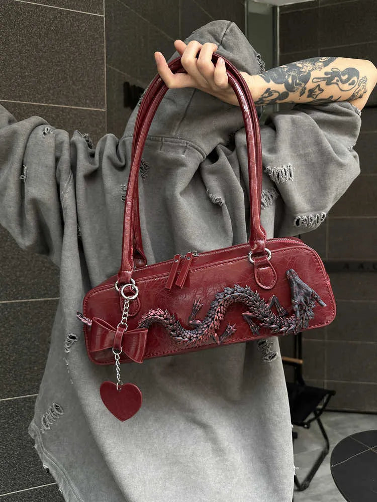 Red New Chinese style PU bowling bag with dragon design and soft carry handle