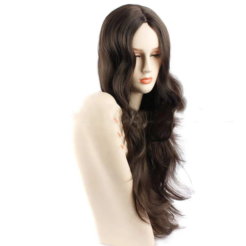 Long 26-inch brown high temperature silk wig with full mechanism cap