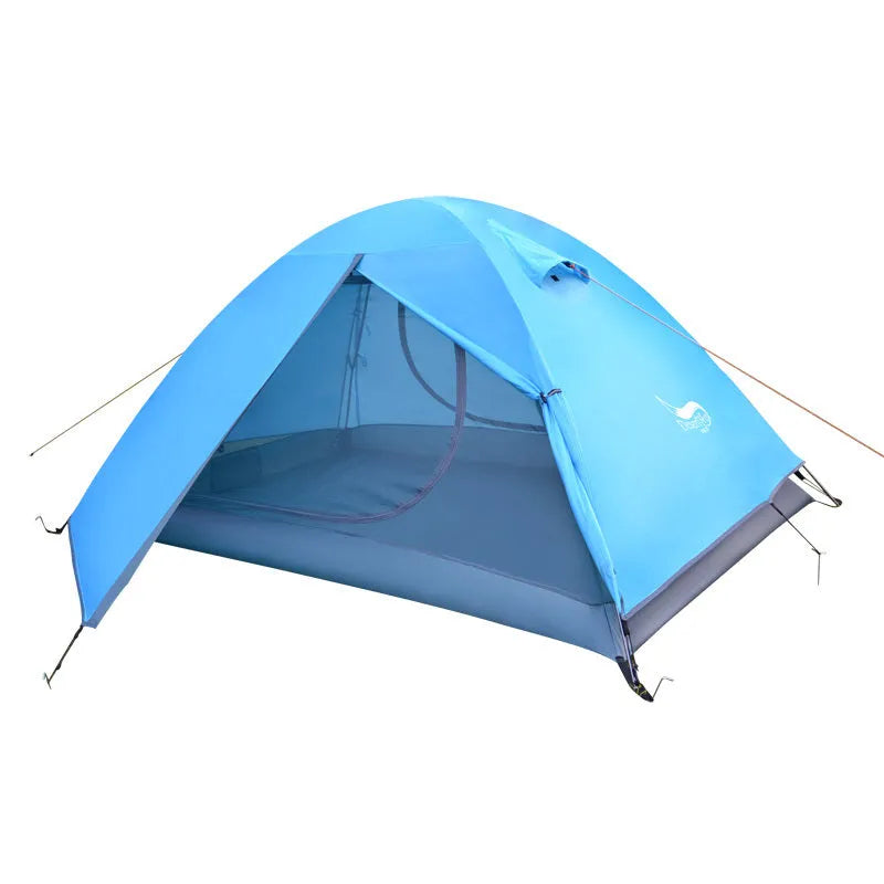 Outdoor camping double sun protection tent for 2 people in green with 210T polyester fabric and glass poles