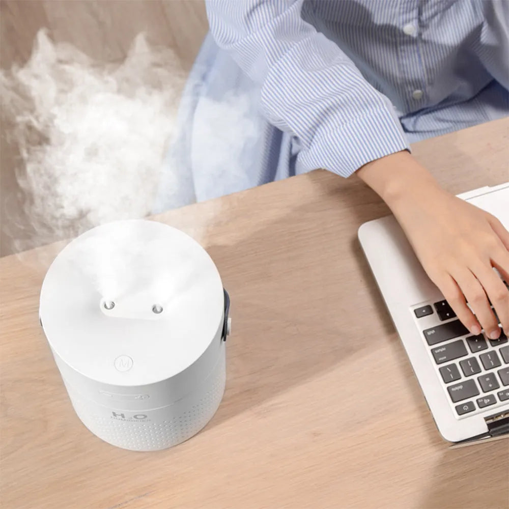 USB rechargeable bedroom humidifier with 1.1L capacity in green, grey, pink, or white colours