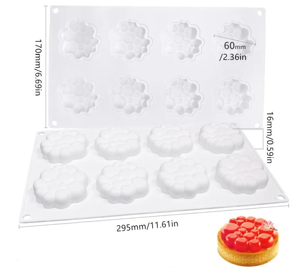Round cake silicone mold with 8 bubbles, lightweight 129g non-stick baking mould MCM-176