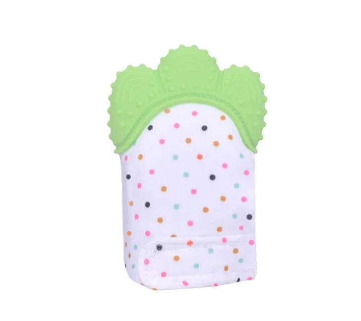 Silicone baby teether glove with Velcro strap in blue colour