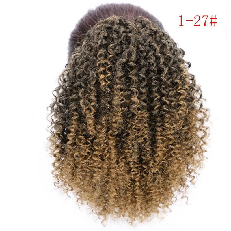 Women's African drawstring stretch small curly wig in 8 inch length, chemical fibre construction, available in multiple colours