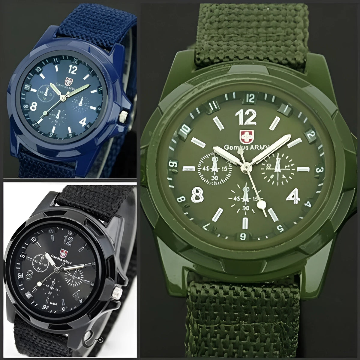 Military Men Gemius Army Sport quartz watch with nylon band, luminous pointers, round dial, pin buckle