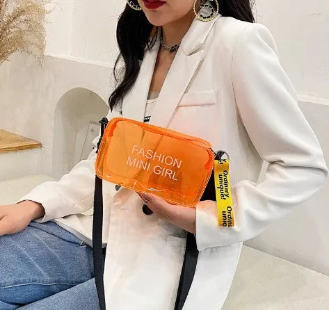 Transparent square jelly women's shoulder bag with diagonal cross design and adjustable strap