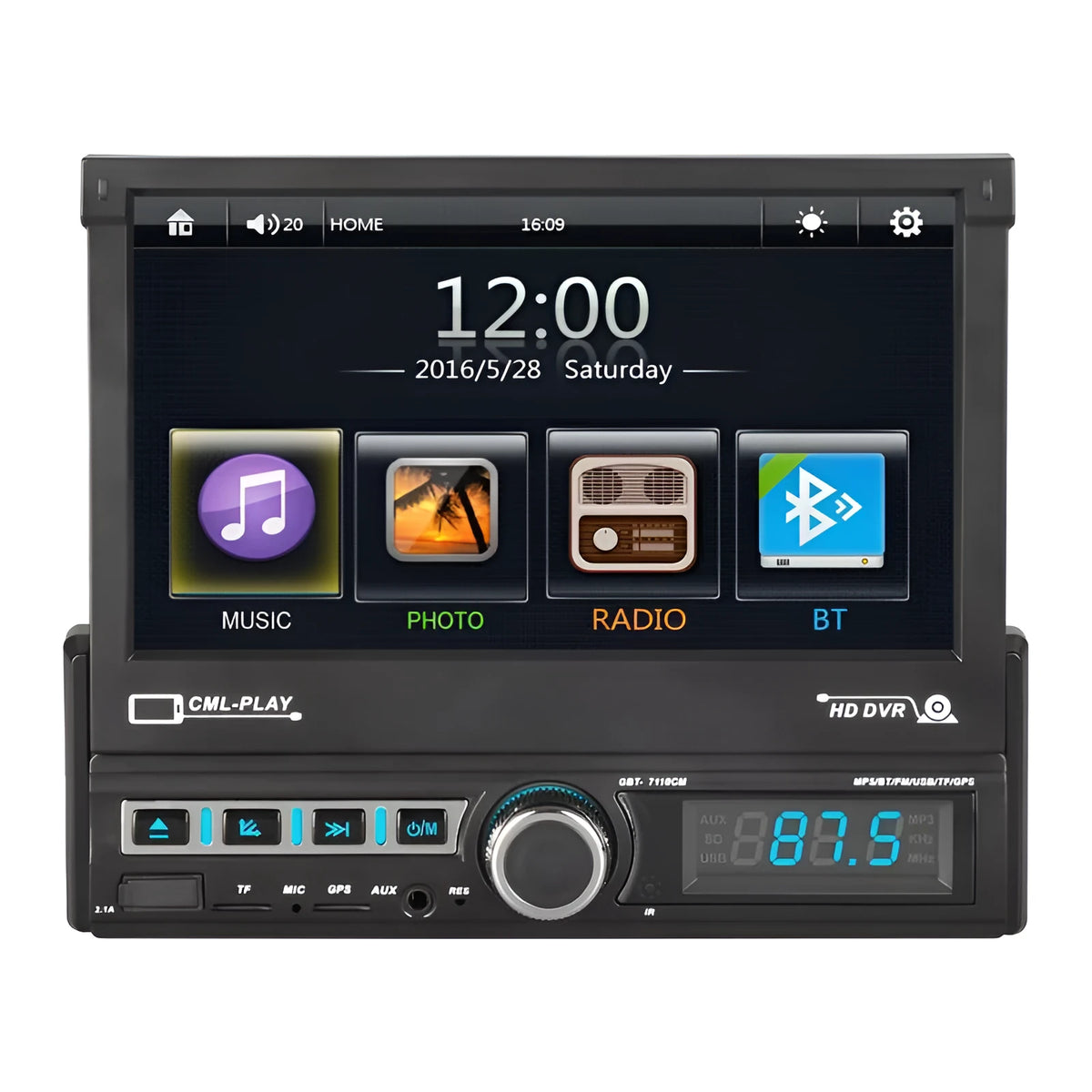 Black 7 inch touch screen MP5 player with Bluetooth 4.2 for car audio hands free calling