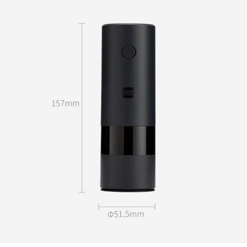 Black electric grinder for black pepper and sea salt with ceramic mechanism, 51.5x157mm, modern simple design