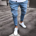 Men's stretchy ripped biker jeans, slim fit, black, with ripped knee detail, sizes S to 4XL.
