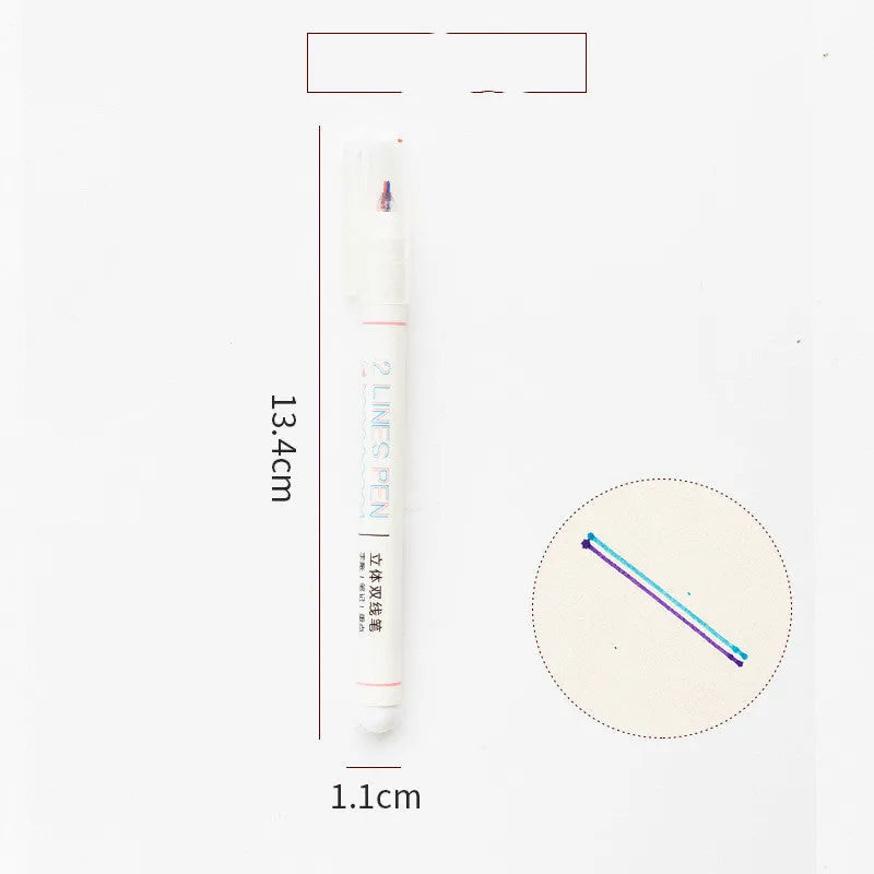 Two-colour hand account pen for students with 0.5mm tip and 13.4cm plastic body.