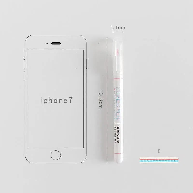 Two-colour hand account pen for students with 0.5mm tip and 13.4cm plastic body.