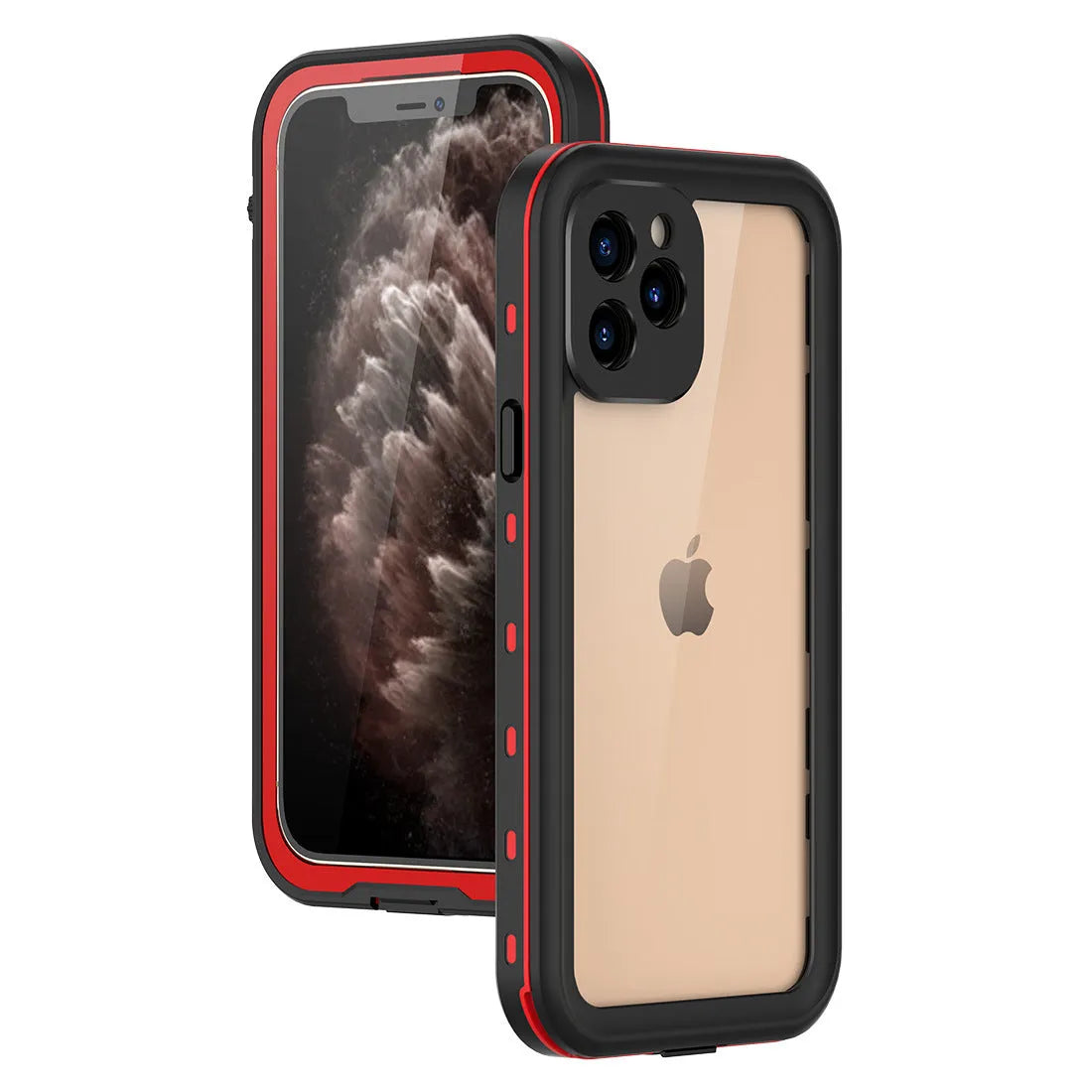 FREDPEPPER IP68 waterproof shockproof case for iPhone in Black, Blue, or Red colours.