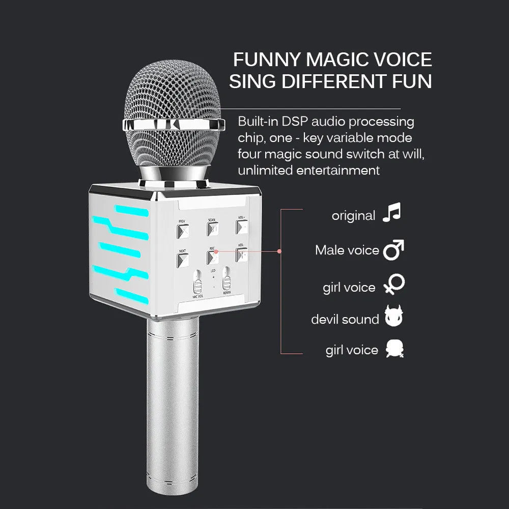 Wireless Bluetooth condenser microphone in gold finish with super cardioid pickup pattern and 25cm dimensions