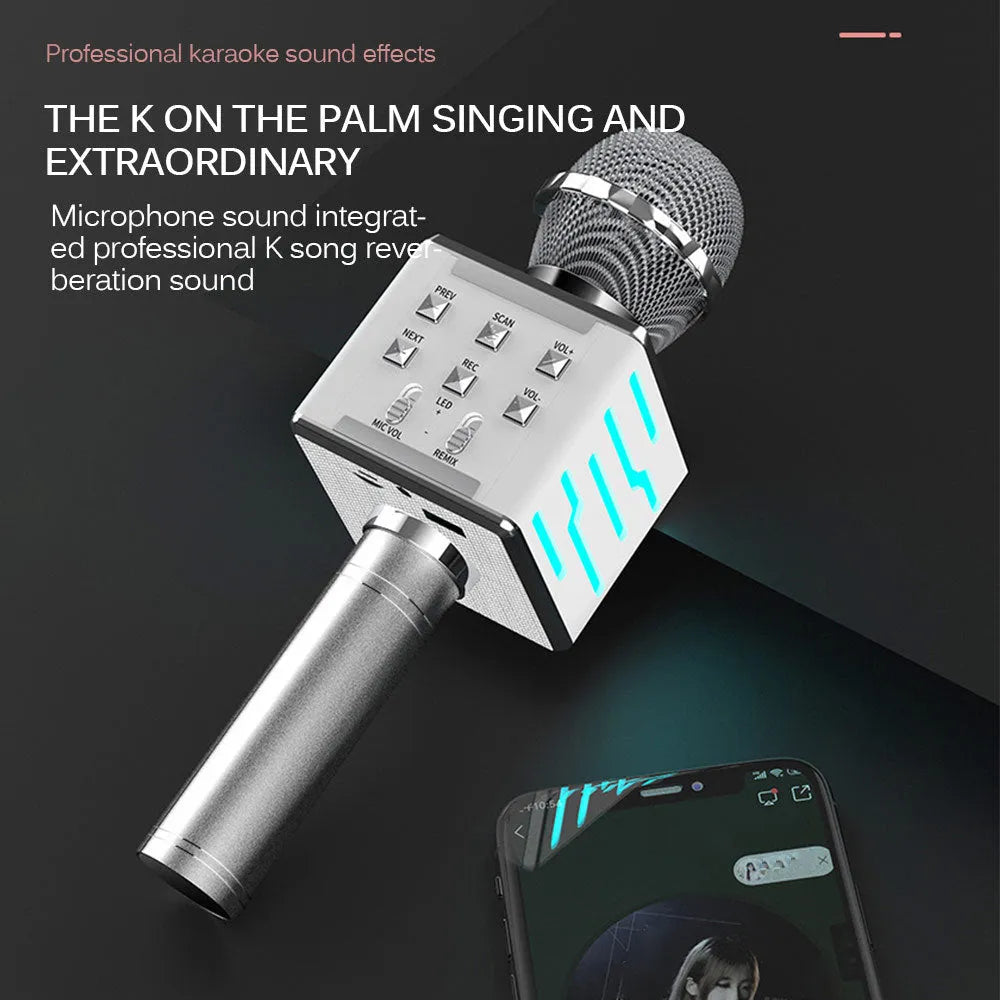 Wireless Bluetooth condenser microphone in gold finish with super cardioid pickup pattern and 25cm dimensions