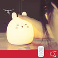 Cartoon rabbit silicone night light with colour-changing LED, 102mm by 110mm, USB rechargeable