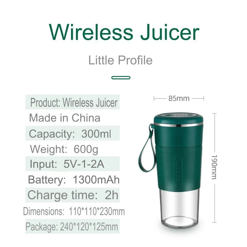 Jiashi K10 portable blender in green with 300ml cup and USB-C charging cable on neutral background