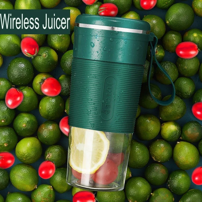 Jiashi K10 portable blender in green with 300ml cup and USB-C charging cable on neutral background
