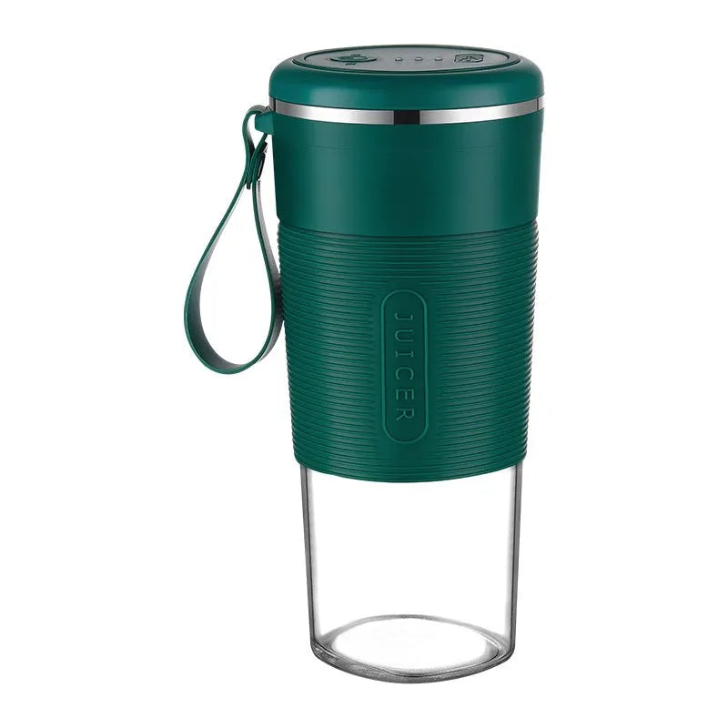Jiashi K10 portable blender in green with 300ml cup and USB-C charging cable on neutral background