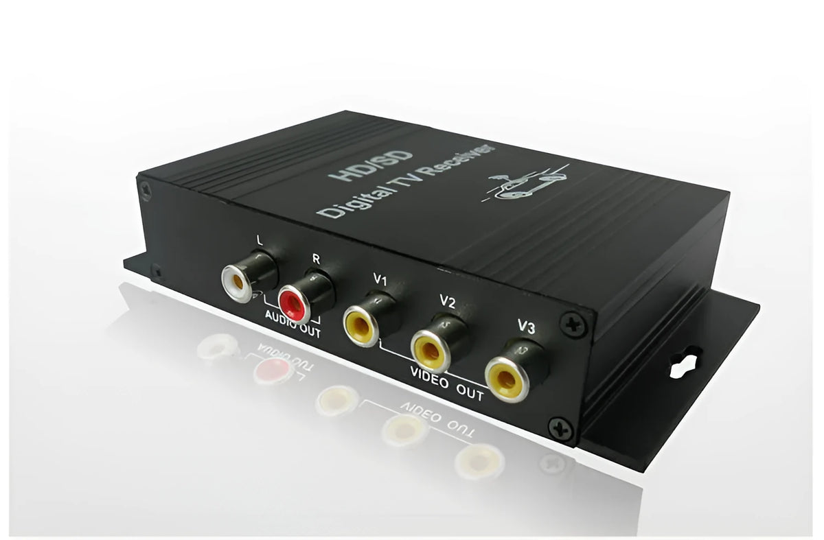 Black digital TV set-top box with AV and TV interfaces, compact size for car DVD connection