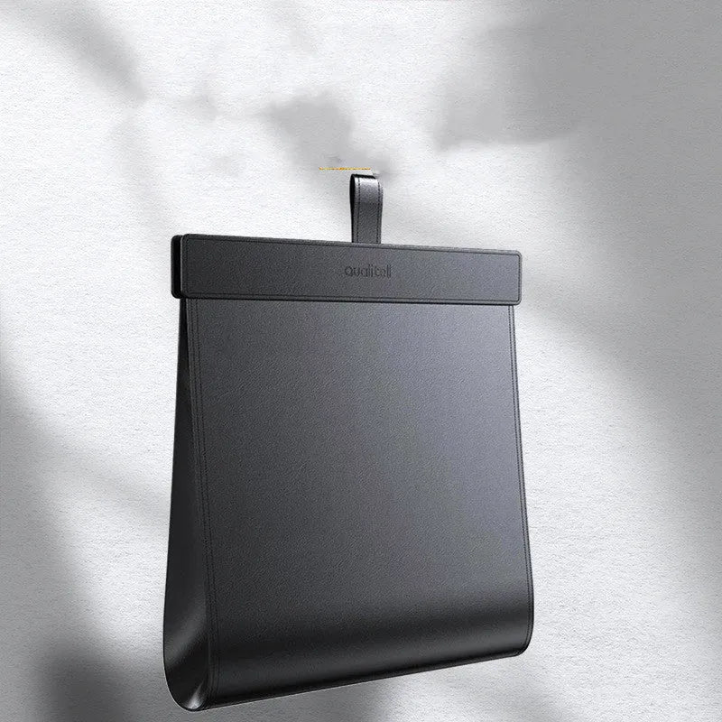 Black PVC car trash bag with magnetic closure, 360x290x45mm, for in-car suspension