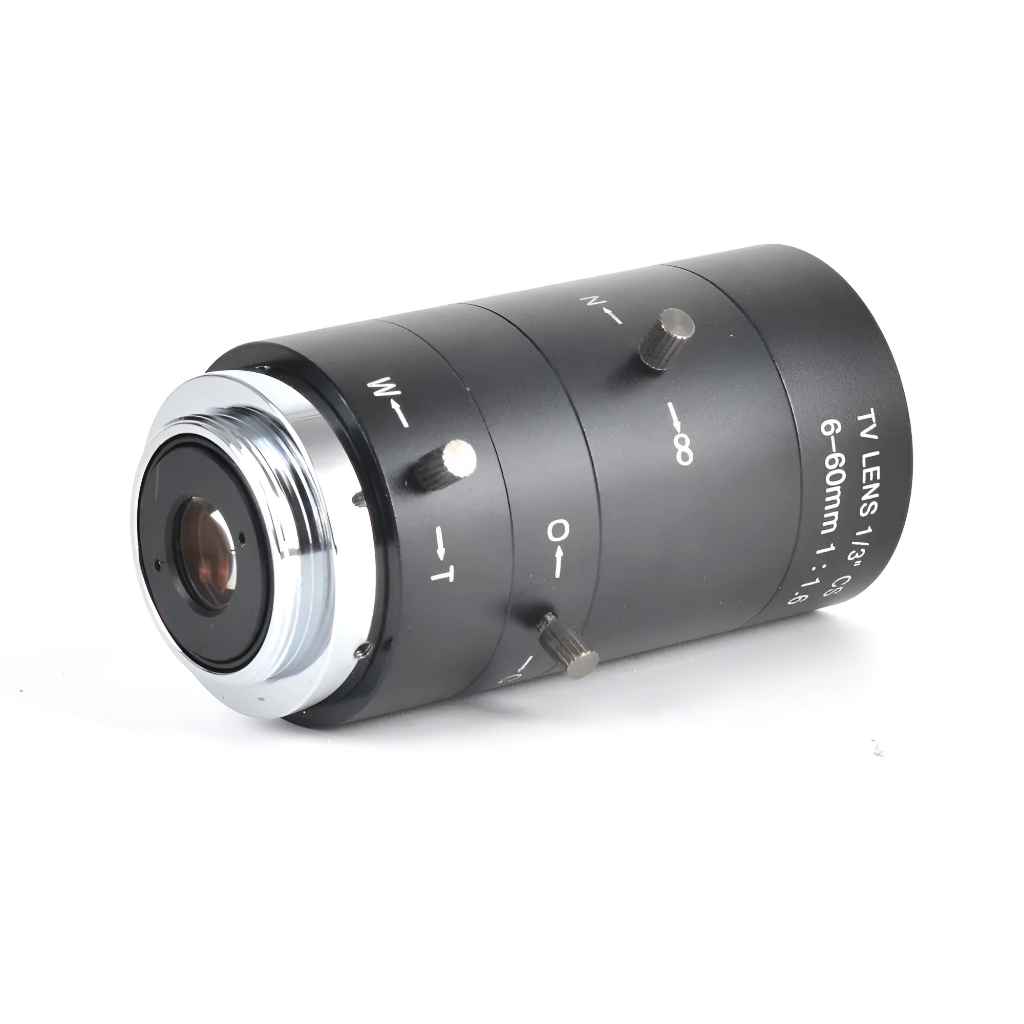 Black manual aperture CCTV lens with 6-60mm focal range and CS mount