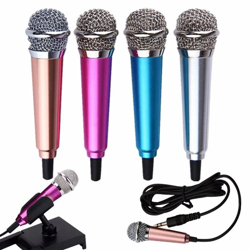 T3 Mini wired condenser microphone with 3.5mm jack in blue, gold, red, and silver colour options