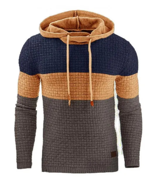 Men's jacquard cotton-acetate blend hoodie in solid colour, long sleeves, pullover style