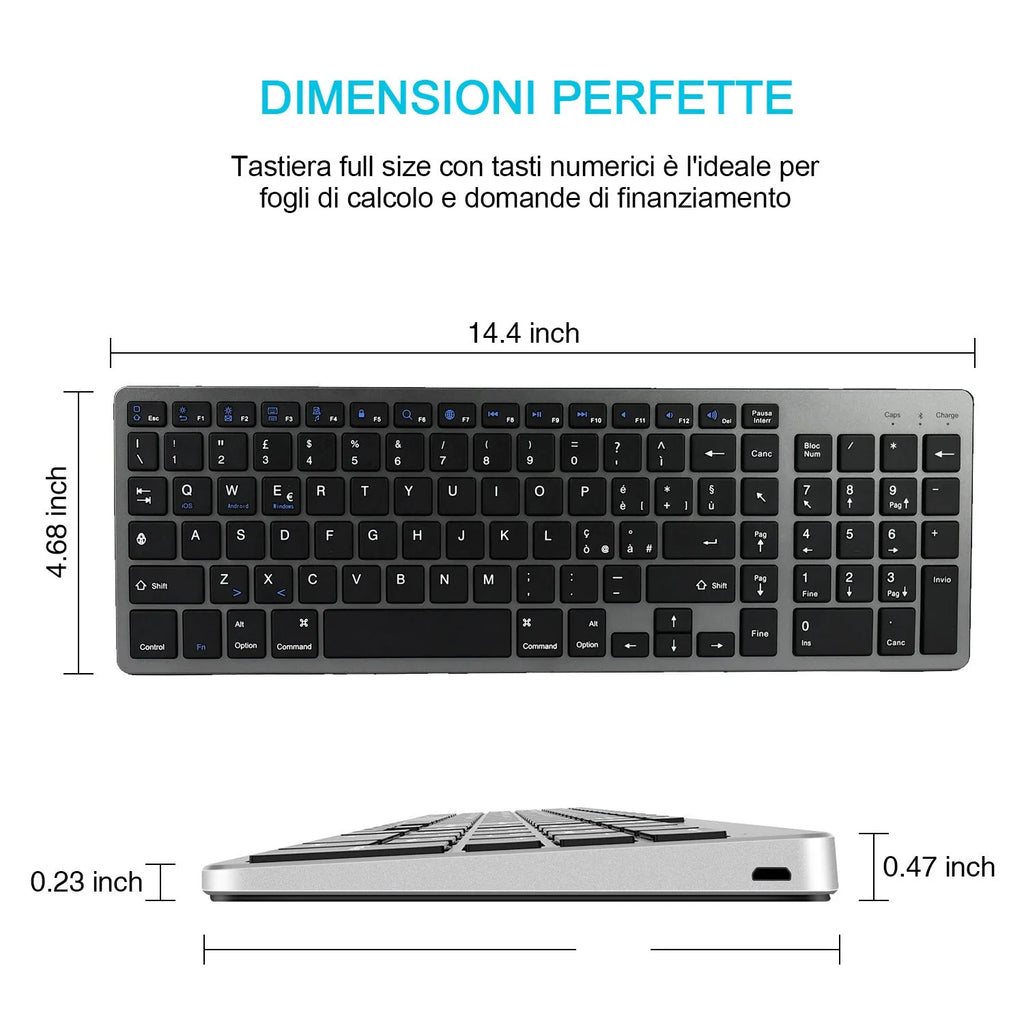 Ultra-thin Bluetooth keyboard for tablets and mobile phones with 104 keys
