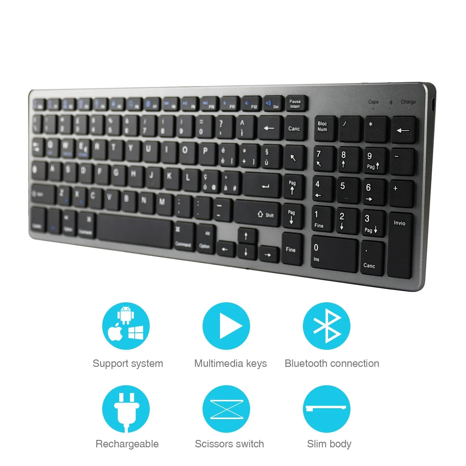 Ultra-thin Bluetooth keyboard for tablets and mobile phones with 104 keys
