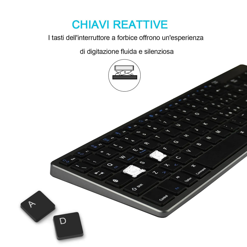 Ultra-thin Bluetooth keyboard for tablets and mobile phones with 104 keys