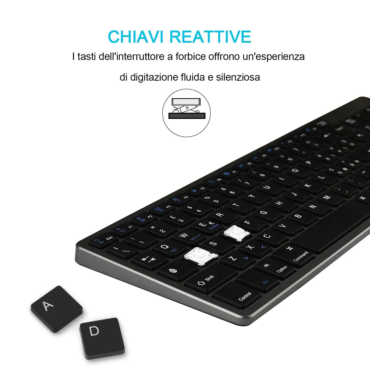 Ultra-thin Bluetooth keyboard for tablets and mobile phones with 104 keys