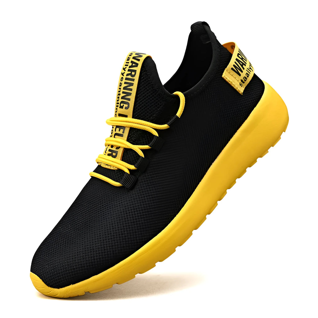 Men's breathable fly weave sports running shoes black and white colour side view