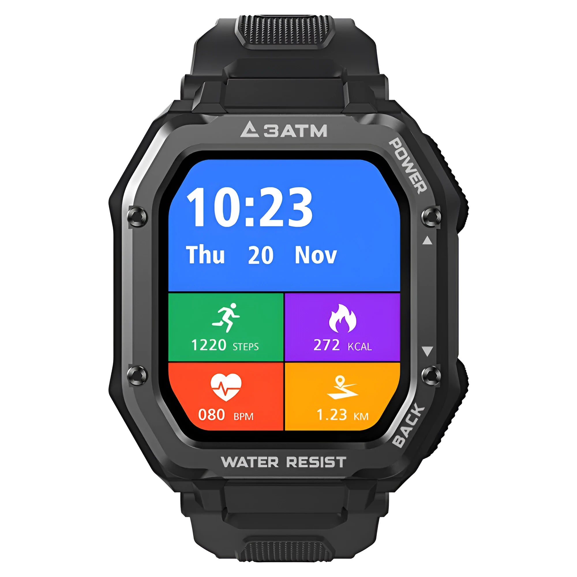 Outdoor sports smart watch with 1.69-inch screen and silicone wristband in army green colour
