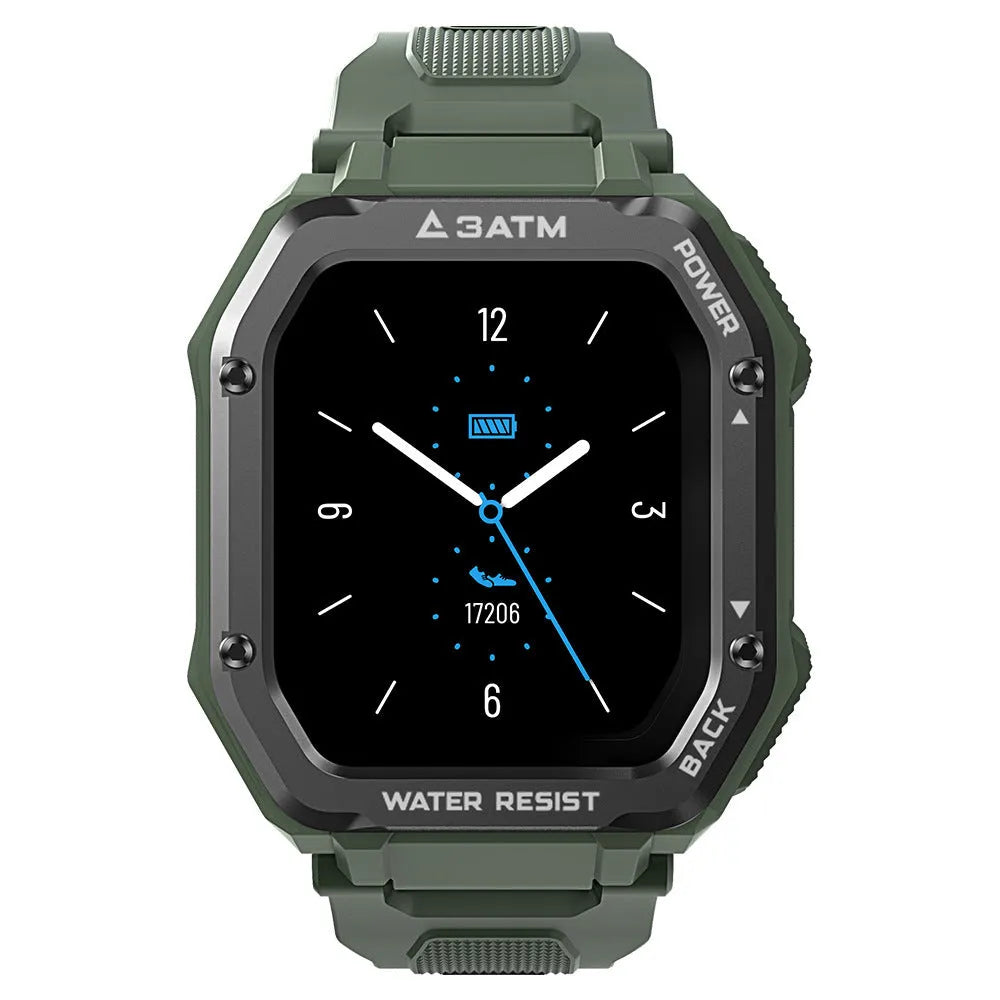 Outdoor sports smart watch with 1.69-inch screen and silicone wristband in army green colour