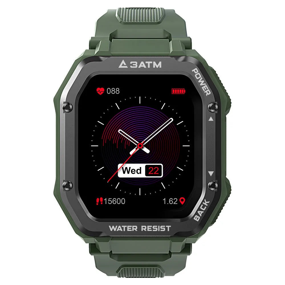 Outdoor sports smart watch with 1.69-inch screen and silicone wristband in army green colour