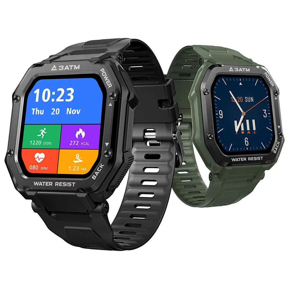 Outdoor sports smart watch with 1.69-inch screen and silicone wristband in army green colour
