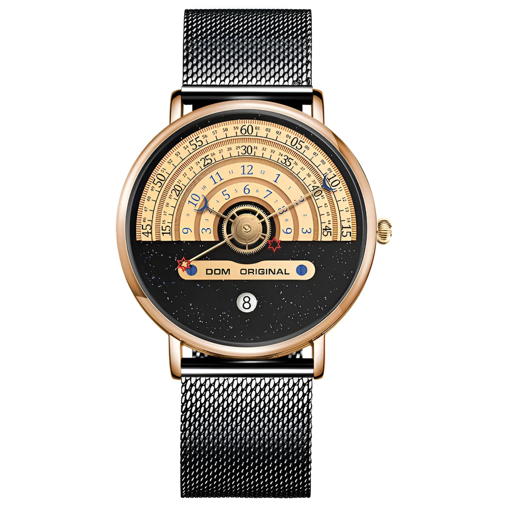 Men's gold and silver 40mm sports quartz watch with leather or steel strap