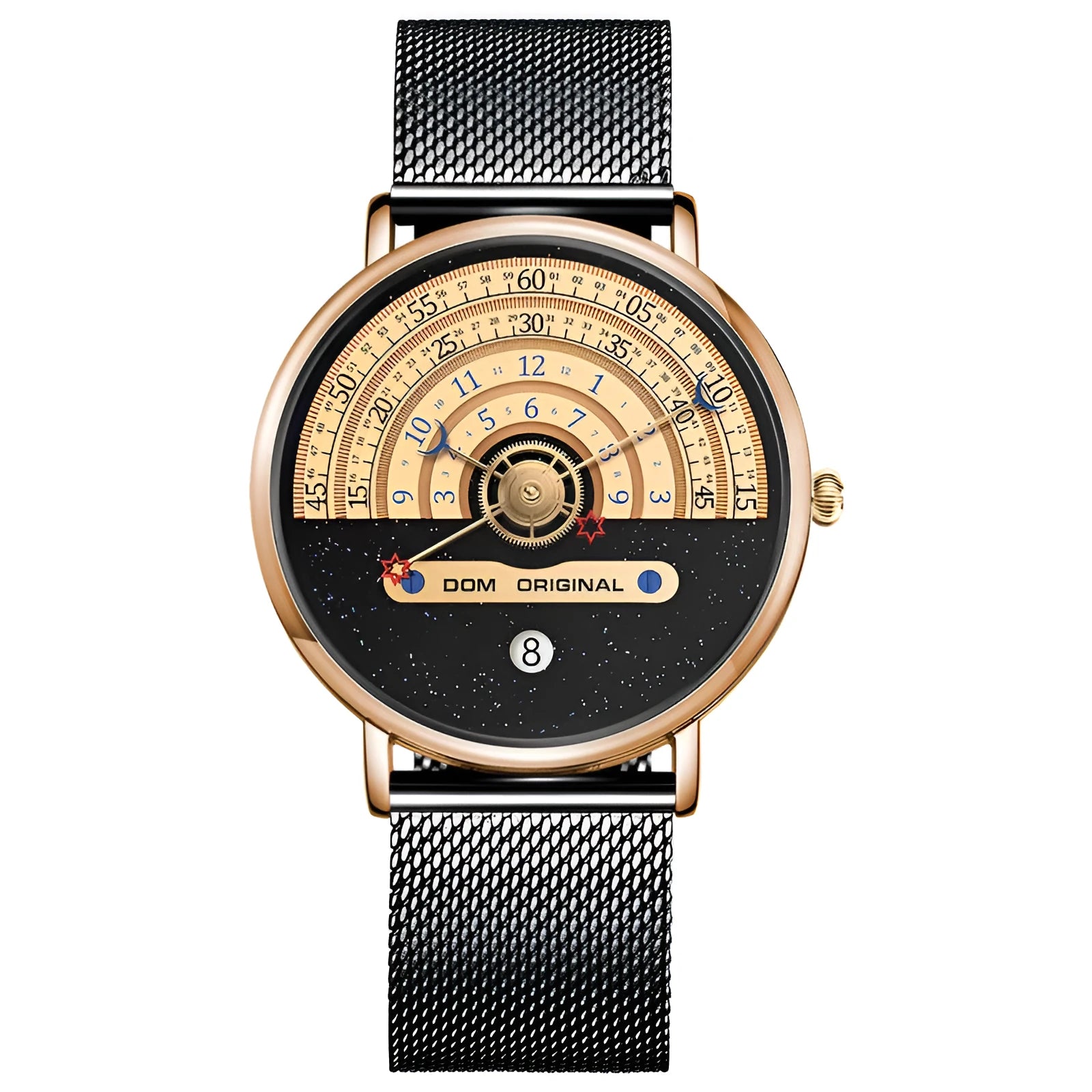 Men's gold and silver 40mm sports quartz watch with leather or steel strap