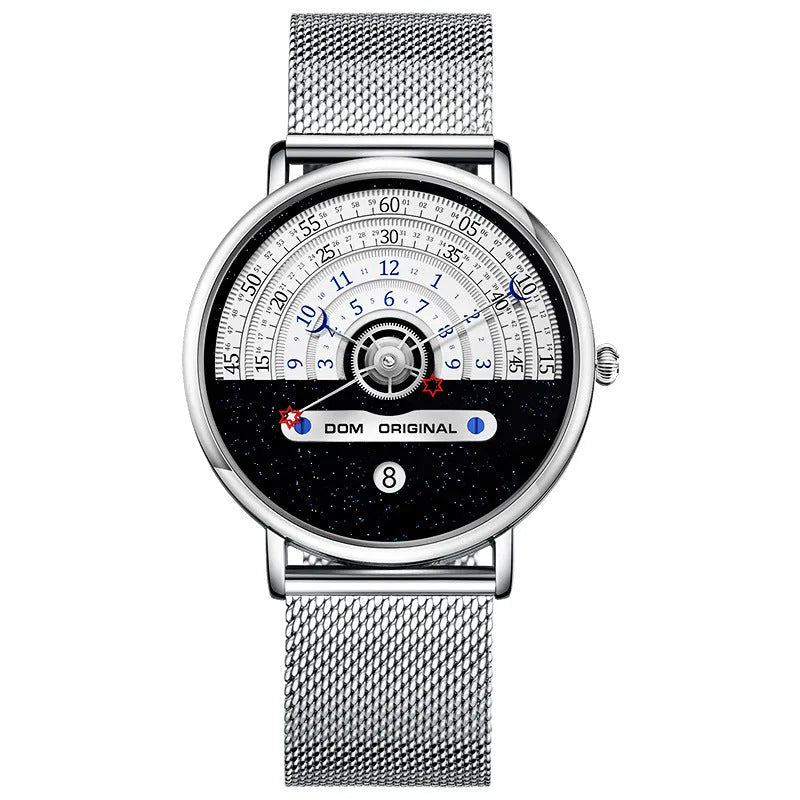 Men's gold and silver 40mm sports quartz watch with leather or steel strap